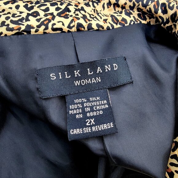 Leopard Print Silk Women's Blazer By Silk Land Loose Fit Size 2X - Picture 5 of 12